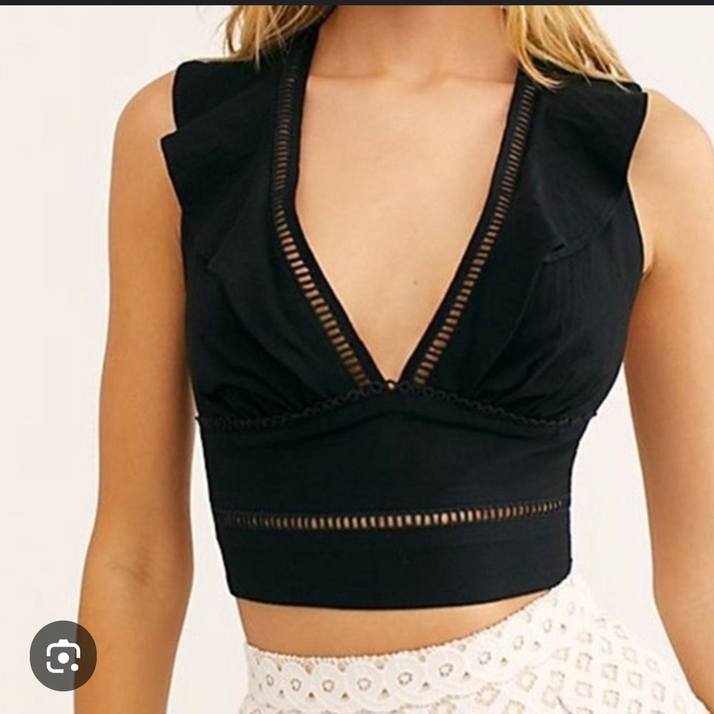 Free People Womens Tank Shirt Top Black Sleeveless V-Neck  Size Medium